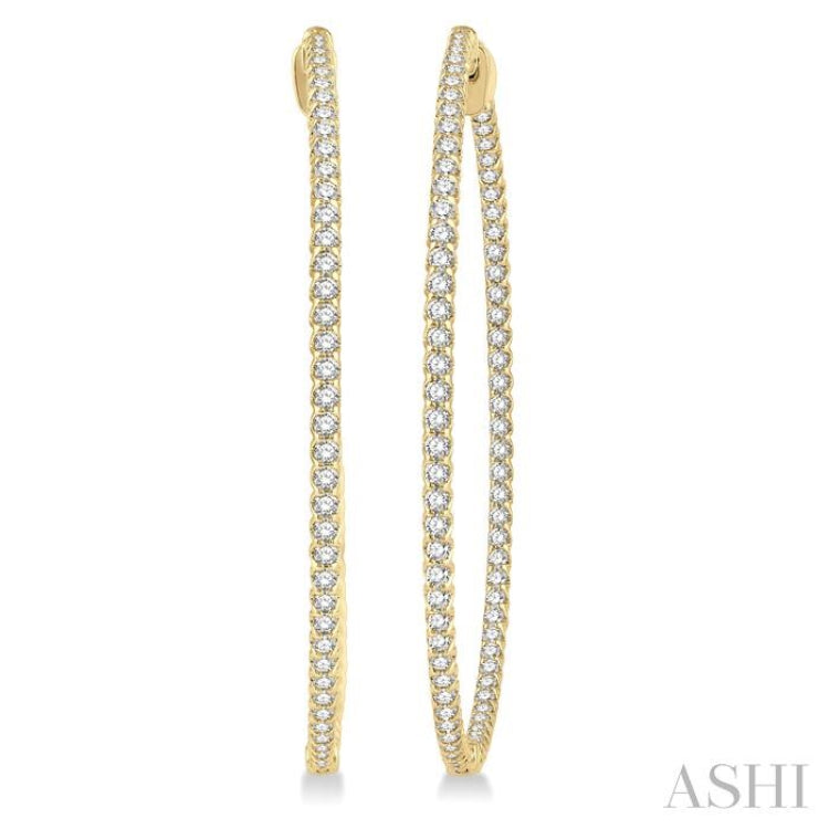 3 ctw Inside-Out Round Cut Diamond 2-Inch Hoop Earrings in 14K Yellow Gold