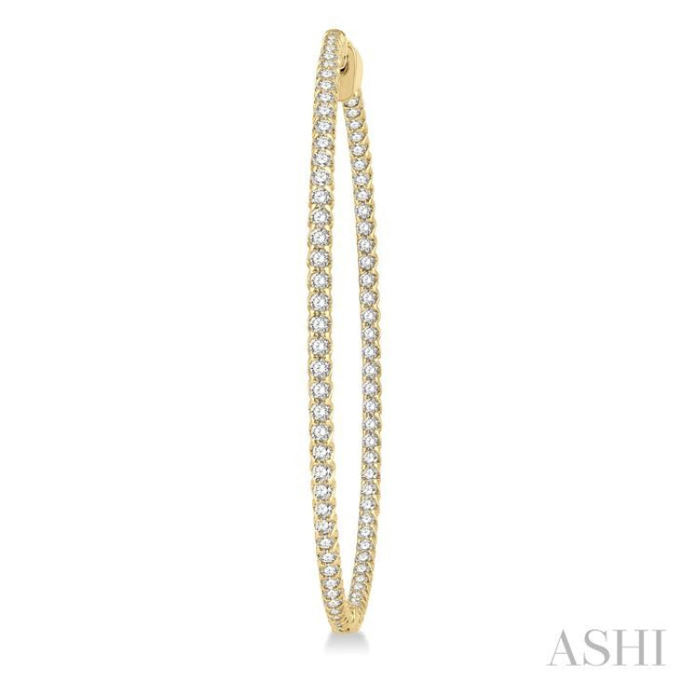 3 ctw Inside-Out Round Cut Diamond 2-Inch Hoop Earrings in 14K Yellow Gold