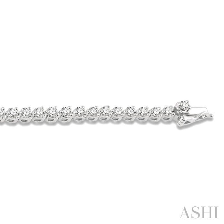 3 ctw Tri-Prong Round Cut Diamond Bracelet in 14K White Gold