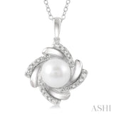 1/50 ctw Swirl Round Cut Diamond & 7x7MM White Pearl Pendant With Chain in Silver