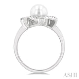 1/50 ctw Swirl Round Cut Diamond & 7x7MM White Pearl Ring in Silver