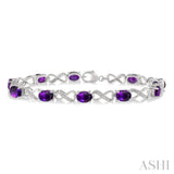 1/10 ctw Round Cut Diamond & 7x5MM Oval Cut Amethyst Semi Precious Infinity Bracelet in Silver