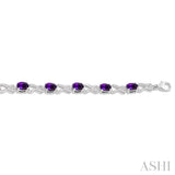 1/10 ctw Round Cut Diamond & 7x5MM Oval Cut Amethyst Semi Precious Infinity Bracelet in Silver
