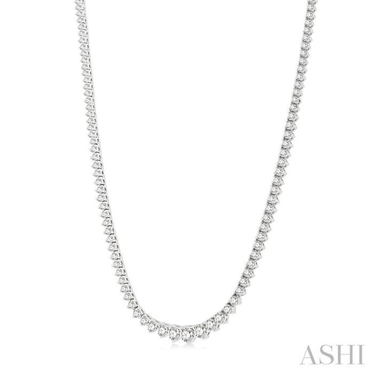 7 Ctw Riviera Round Cut Diamond Necklace in 14K White Gold