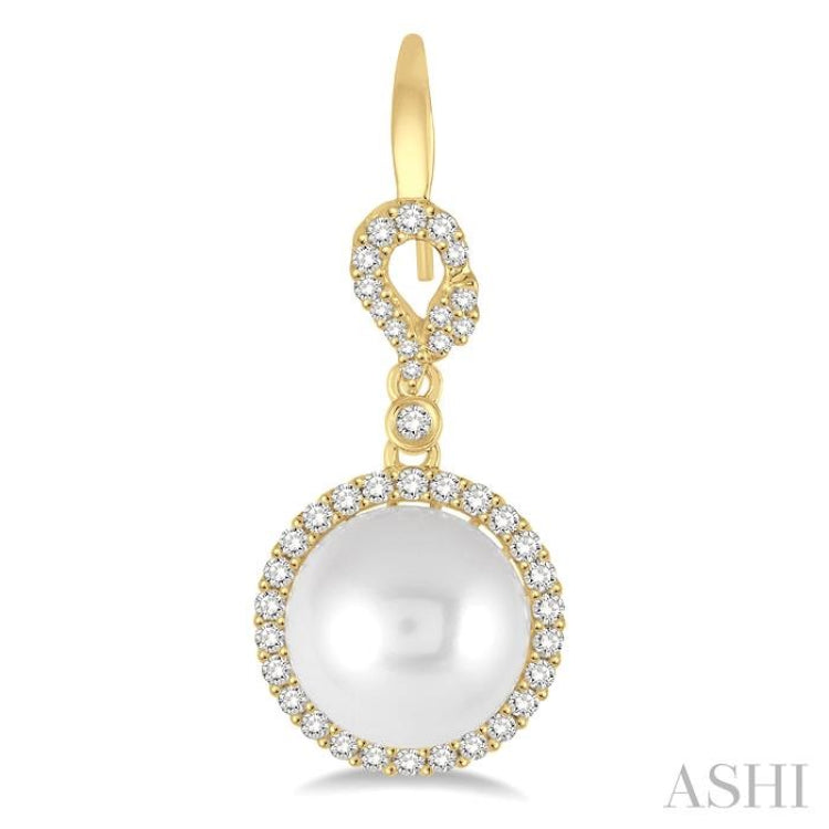10 MM Cultured Pearls and 5/8 ctw Round Cut Diamond Earrings in 14K Yellow Gold