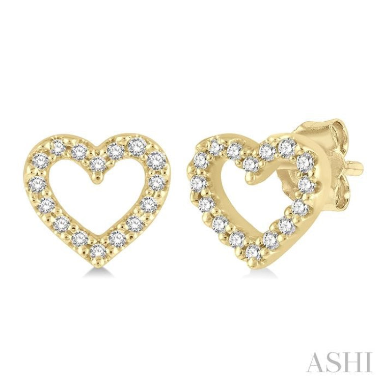 1/10 Ctw Heart Cutout Round Cut Diamond Petite Fashion Earrings in 10K Yellow Gold
