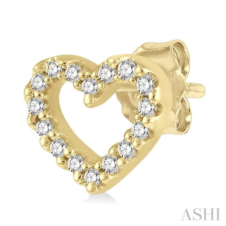 1/10 Ctw Heart Cutout Round Cut Diamond Petite Fashion Earrings in 10K Yellow Gold
