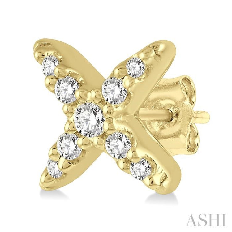 1/10 Ctw 'X' Shape Round Cut Diamond Petite Fashion Earrings in 10K Yellow Gold
