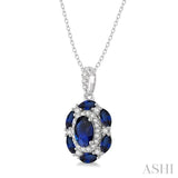 1/6 ctw Oval 6x4MM & Marquise 4x2MM Sapphire and Round Cut Diamond Precious Pendant With Chain in 14K White Gold