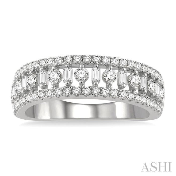 3/4 ctw Fusion Baguette and Round Cut Diamond Fashion Band in 14K White Gold