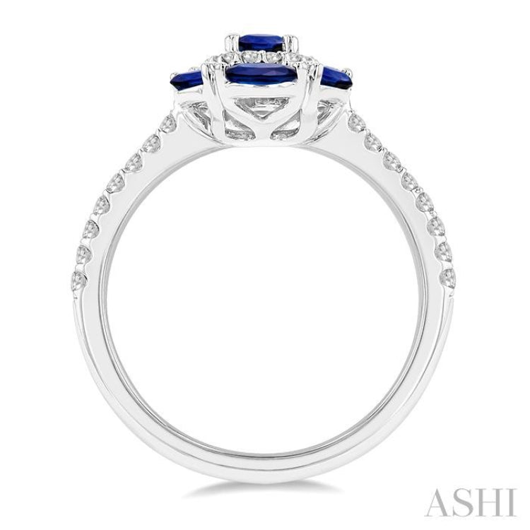 1/3 ctw Oval 6x4MM & Marquise 4X2MM Sapphire and Round Cut Diamond Precious Ring in 14K White Gold