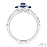 1/3 ctw Oval 6x4MM & Marquise 4X2MM Sapphire and Round Cut Diamond Precious Ring in 14K White Gold