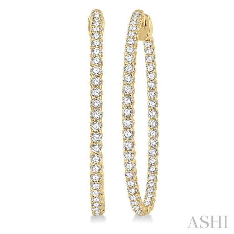 2 ctw Inside-Out Round Cut Diamond 1 1/2 Inch Hoop Earrings in 14K Yellow Gold