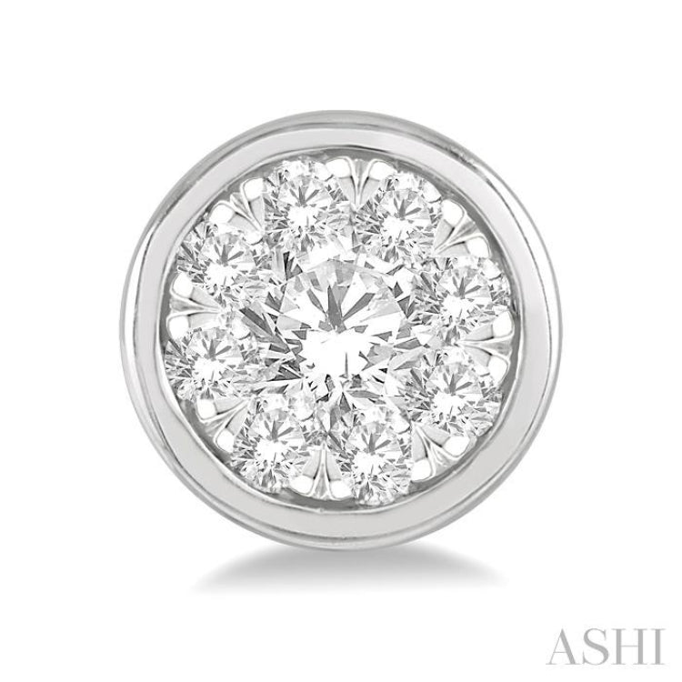 1/3 Ctw Medallion Lovebright Round Cut Diamond Bezel Stud Earring in 14K White Gold