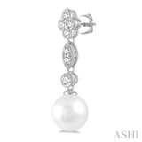 7X7MM Pearl and 1/3 Ctw Round Cut Diamond Drop Earrings in 14K White Gold