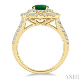 8x6 MM Oval Shape Emerald and 1 ctw Lattice Baguette and Round Cut Diamond Precious Ring in 14K Yellow Gold
