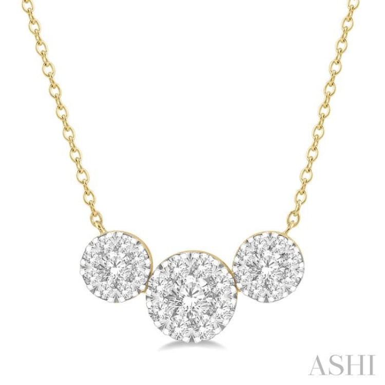 2 ctw 3-Stone Lovebright Round Cut Diamond Necklace in 14K Yellow and White Gold