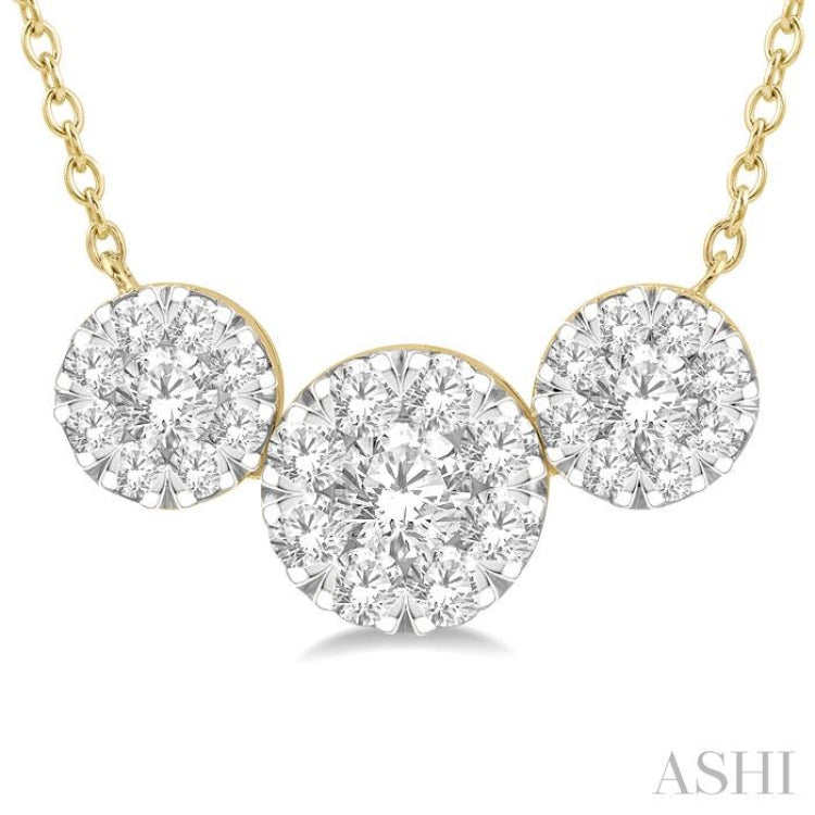2 ctw 3-Stone Lovebright Round Cut Diamond Necklace in 14K Yellow and White Gold