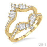 3/4 Ctw Chevron Center Baguette and Round Cut Diamond Insert Ring in 14K Yellow Gold