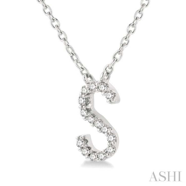 1/20 ctw Initial 'S' Round Cut Diamond Pendant With Chain in 14K White Gold