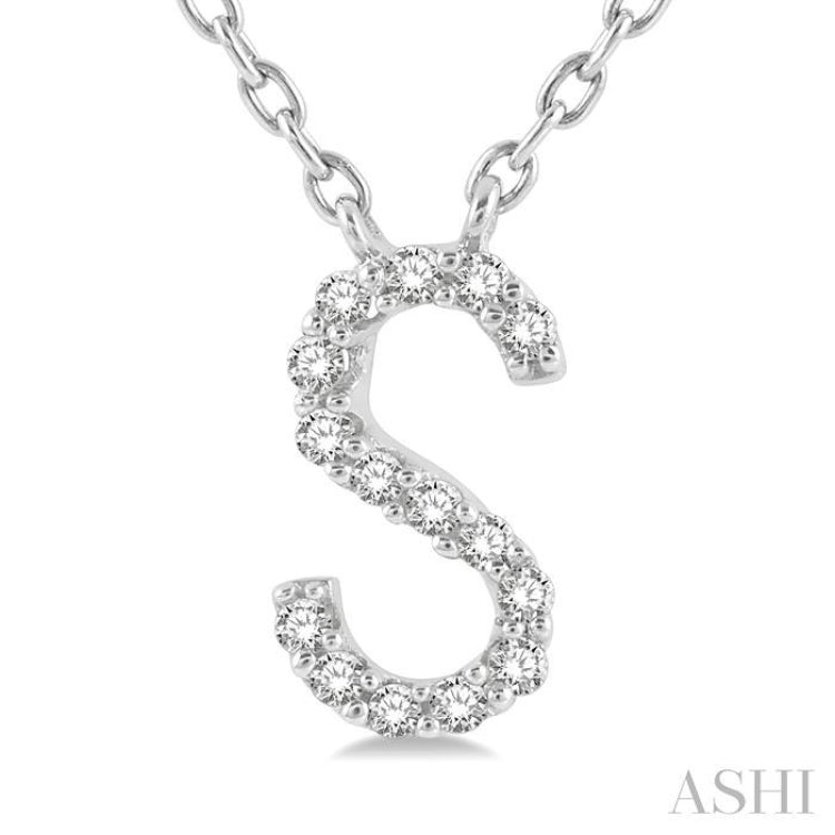 1/20 ctw Initial 'S' Round Cut Diamond Pendant With Chain in 14K White Gold