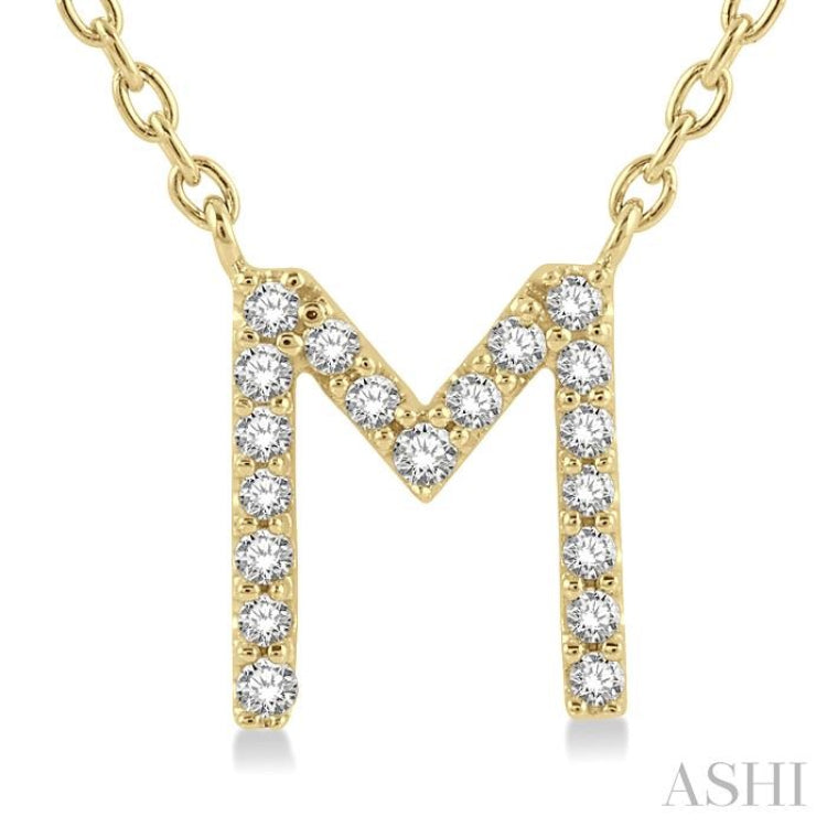 1/20 ctw Initial 'M' Round Cut Diamond Pendant With Chain in 14K Yellow Gold