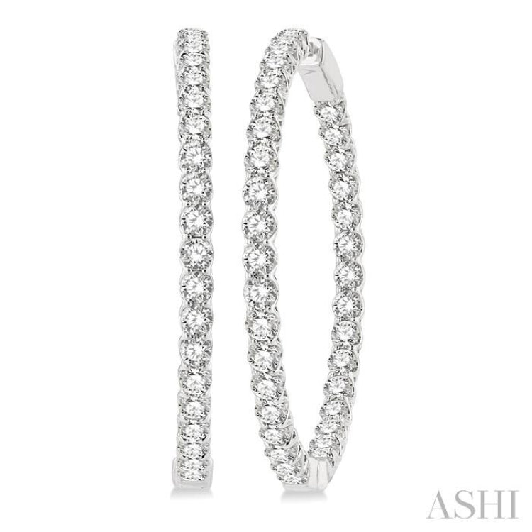 7 ctw Inside-Out Round Cut Diamond 1 1/2 Inch Hoop Earrings in 14K White Gold