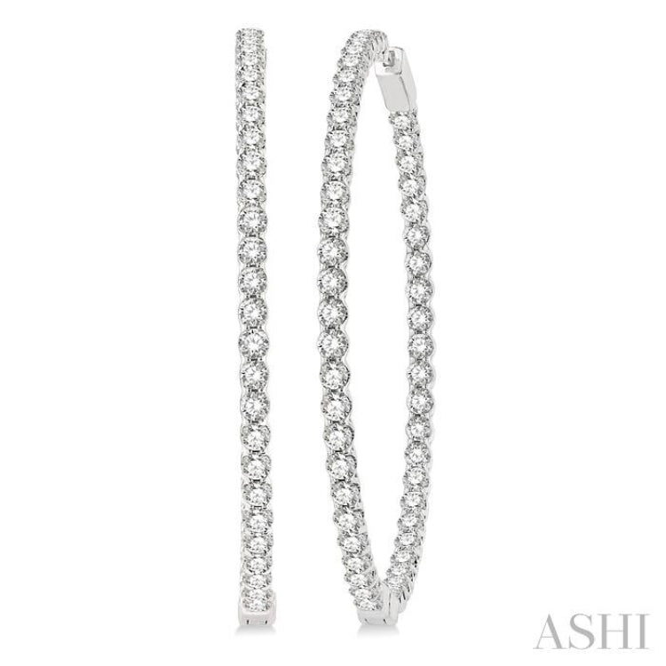 7 ctw Inside-Out Round Cut Diamond 2-Inch Hoop Earrings in 14K White Gold