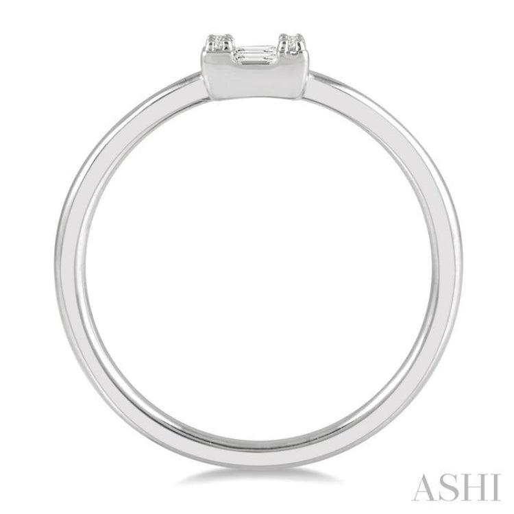1/8 ctw Square Shape Baguette and Round Cut Diamond Petite Fashion Ring in 14K White Gold