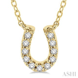 1/10 ctw Horseshoe Charm Round Cut Diamond Petite Fashion Pendant With Chain in 14K Yellow Gold