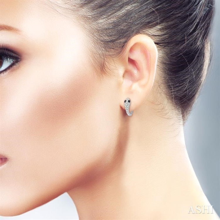 1/4 ctw Serpent Head With Black Diamond Eyes Round Cut Diamond Huggie Petite Earrings in 14K White Gold