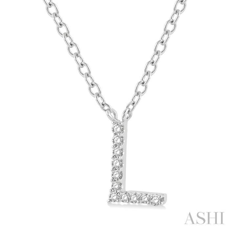 1/20 ctw Initial 'L' Round Cut Diamond Pendant With Chain in 14K White Gold