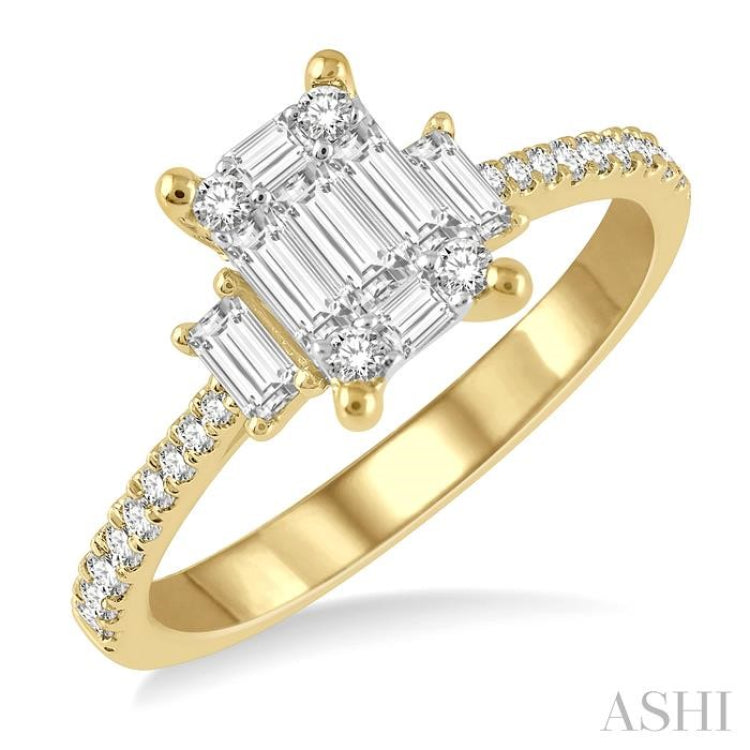 5/8 Ctw Fusion Baguette and Round Cut Diamond Fashion Ring in 14K Yellow and White Gold