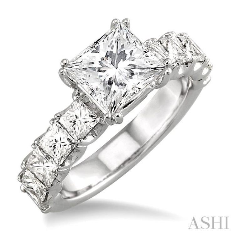 2 ctw Princess Cut Diamond Semi-Mount Engagement Ring in 18K White Gold