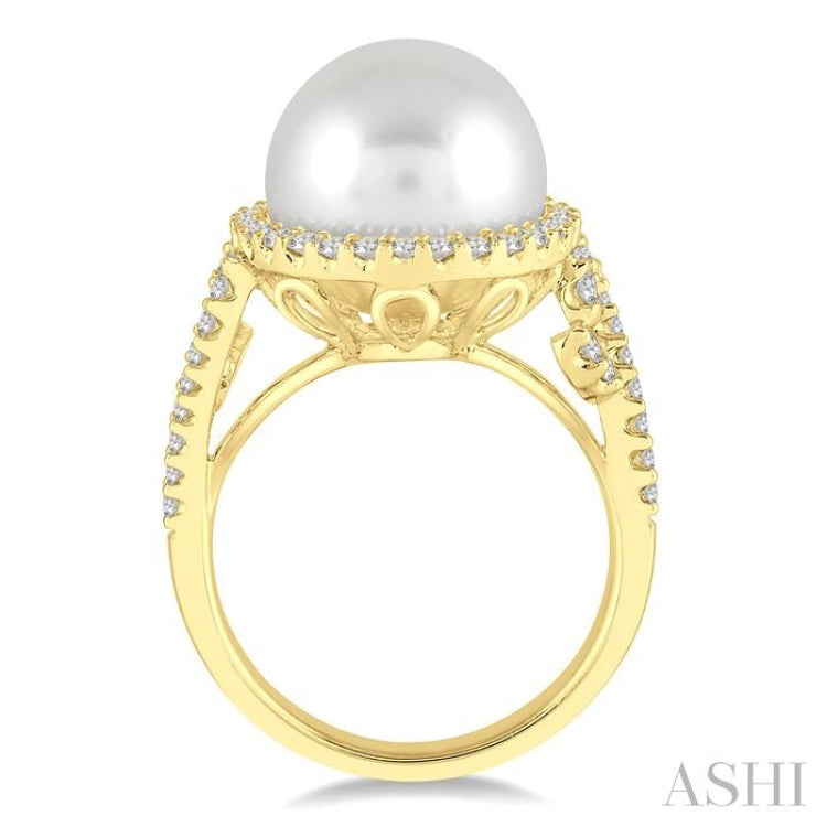 12 MM Cultured Pearl and 5/8 ctw Round Cut Diamond Ring in 14K Yellow Gold