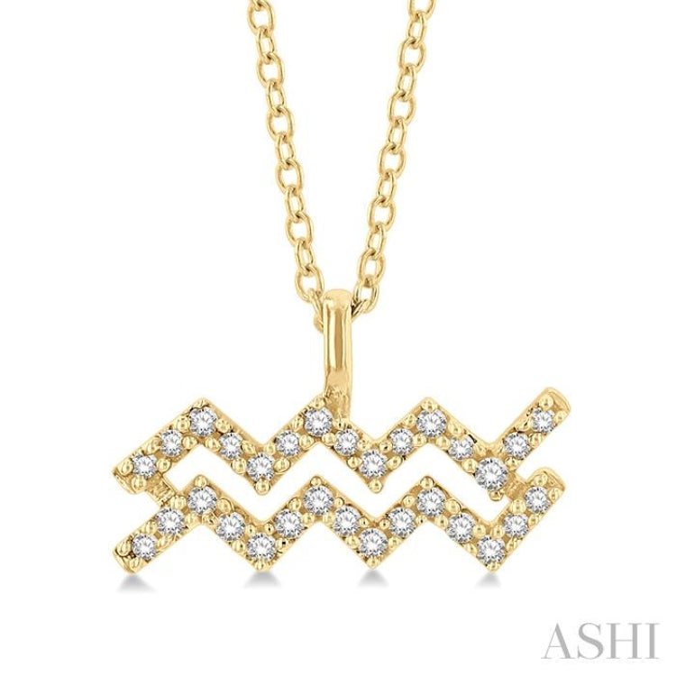 1/10 ctw Aquarius Round Cut Diamond Zodiac Pendant With Chain in 10K Yellow Gold