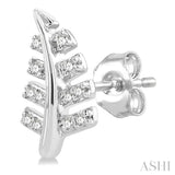 1/10 ctw Fern Leaf Petite Round Cut Diamond Fashion Stud Earring in 10K White Gold