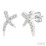 1/10 ctw X-Shape Petite Round Cut Diamond Fashion Stud Earring in 10K White Gold