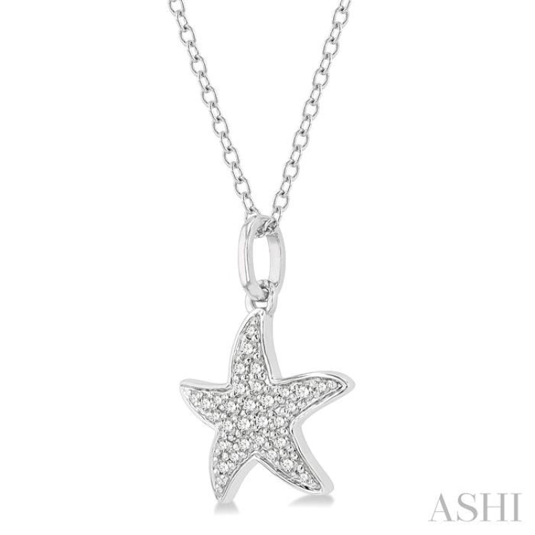 1/10 ctw Starfish Petite Round Cut Diamond Fashion Pendant With Chain in 10K White Gold