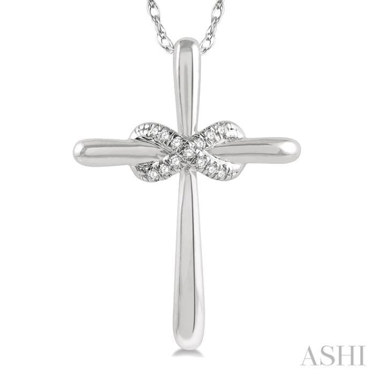 1/20 ctw Infinity Round Cut Diamond Cross Petite Pendant With Chain in 10K White Gold