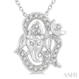 1/10 ctw Ganesha in OM Petite Round Cut Diamond Fashion Pendant With Chain in 10K White Gold