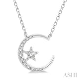1/10 ctw Crescent Moon and Star Round Cut Petite Diamond Fashion Pendant With Chain in 10K White Gold