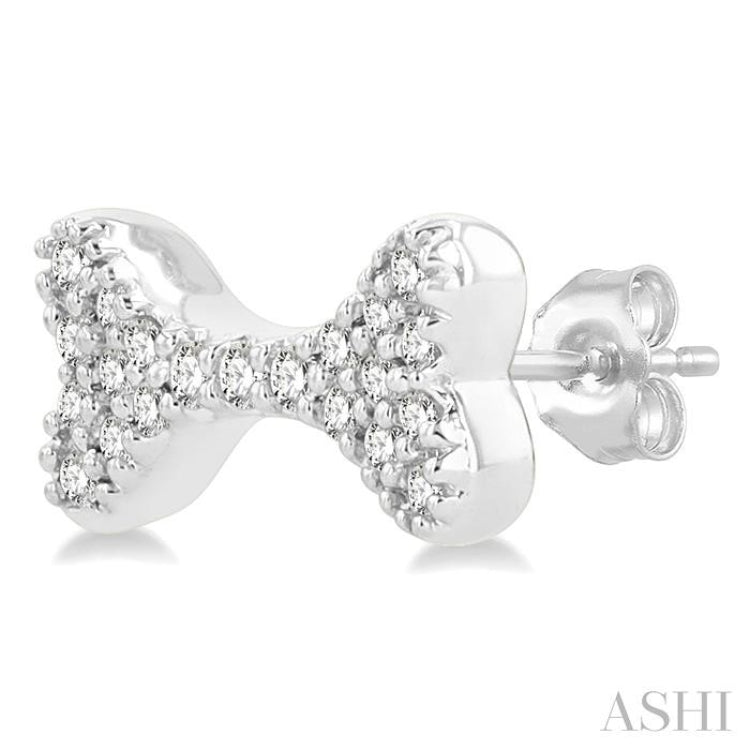 1/6 ctw Dog Bone Petite Round Cut Diamond Fashion Stud Earring in 10K White Gold