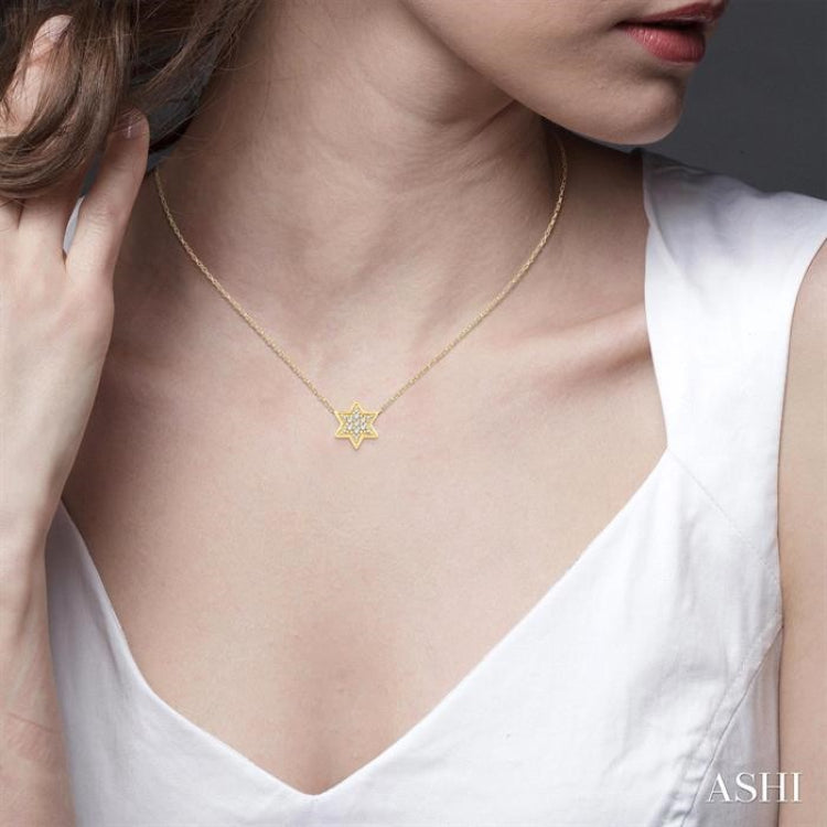 1/10 ctw Star of David Petite Round Cut Diamond Fashion Pendant With Chain in 10K Yellow Gold