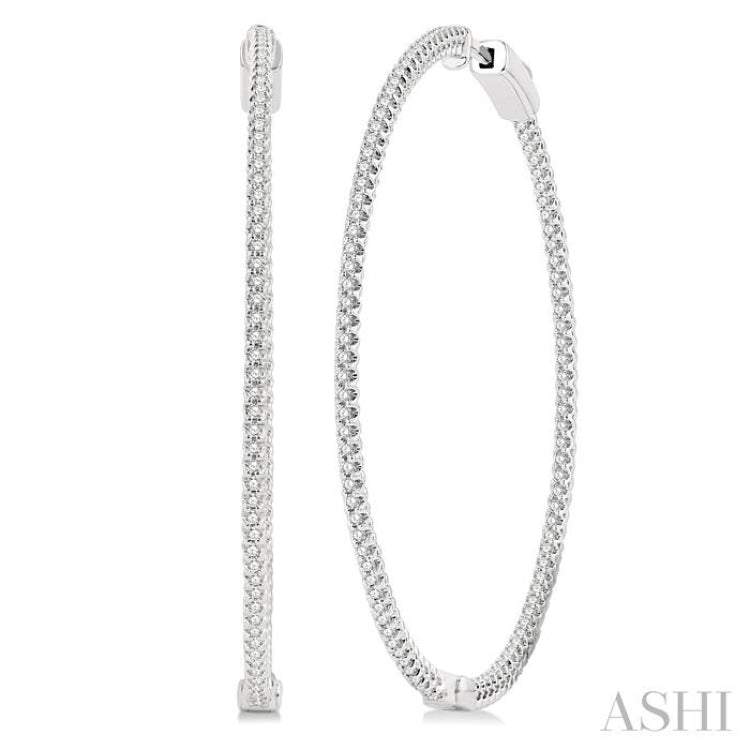1 ctw Inside-Out Round Cut Diamond 1 3/4 Inch Hoop Earrings in 14K White Gold