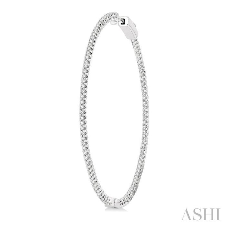 1 ctw Inside-Out Round Cut Diamond 1 3/4 Inch Hoop Earrings in 14K White Gold