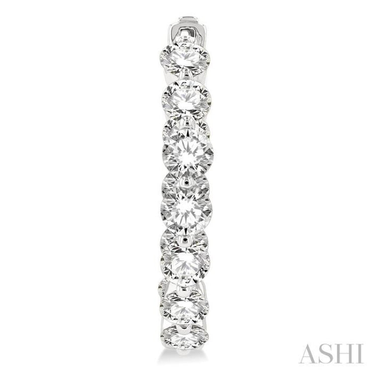 4 ctw Inside-Out Single Prong Set Round Cut Diamond Hoop Earrings in 14K White Gold