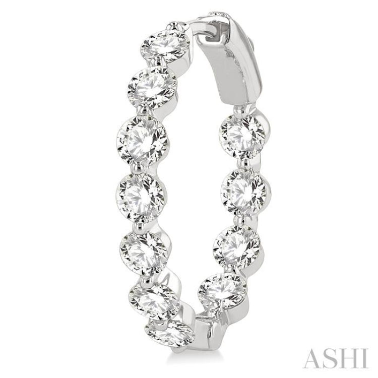 4 ctw Inside-Out Single Prong Set Round Cut Diamond Hoop Earrings in 14K White Gold