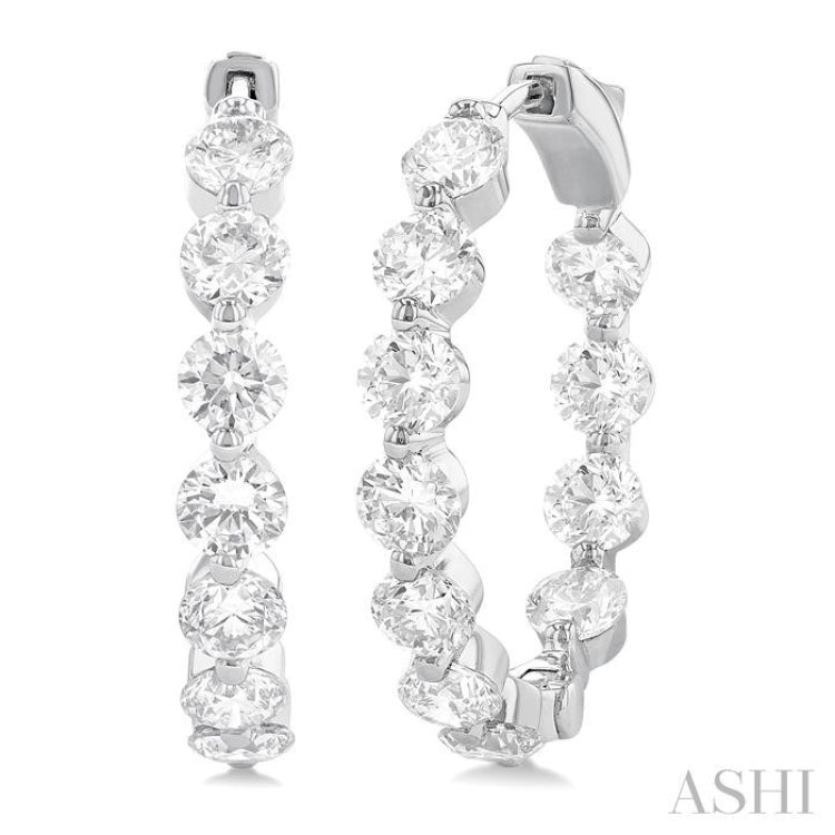 5 ctw Inside-Out Single Prong Set Round Cut Diamond Hoop Earrings in 14K White Gold