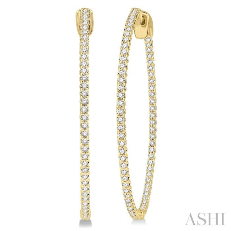 1 ctw Inside-Out Round Cut Diamond 1 1/2 Inch Hoop Earrings in 14K Yellow Gold